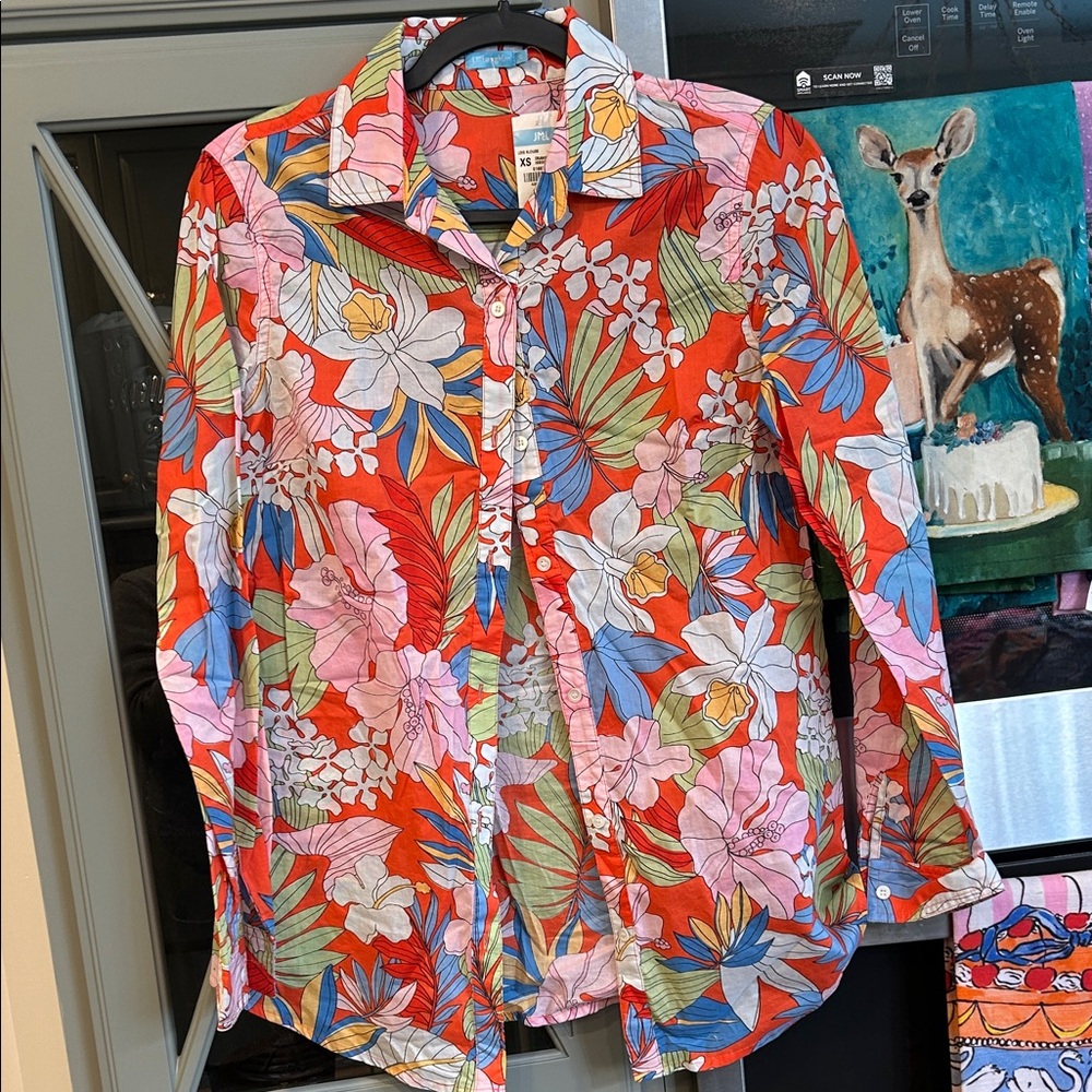 J. McLaughlin Floral Botanical Cotton Long Sleeve Button-Up Shirt NWT XS